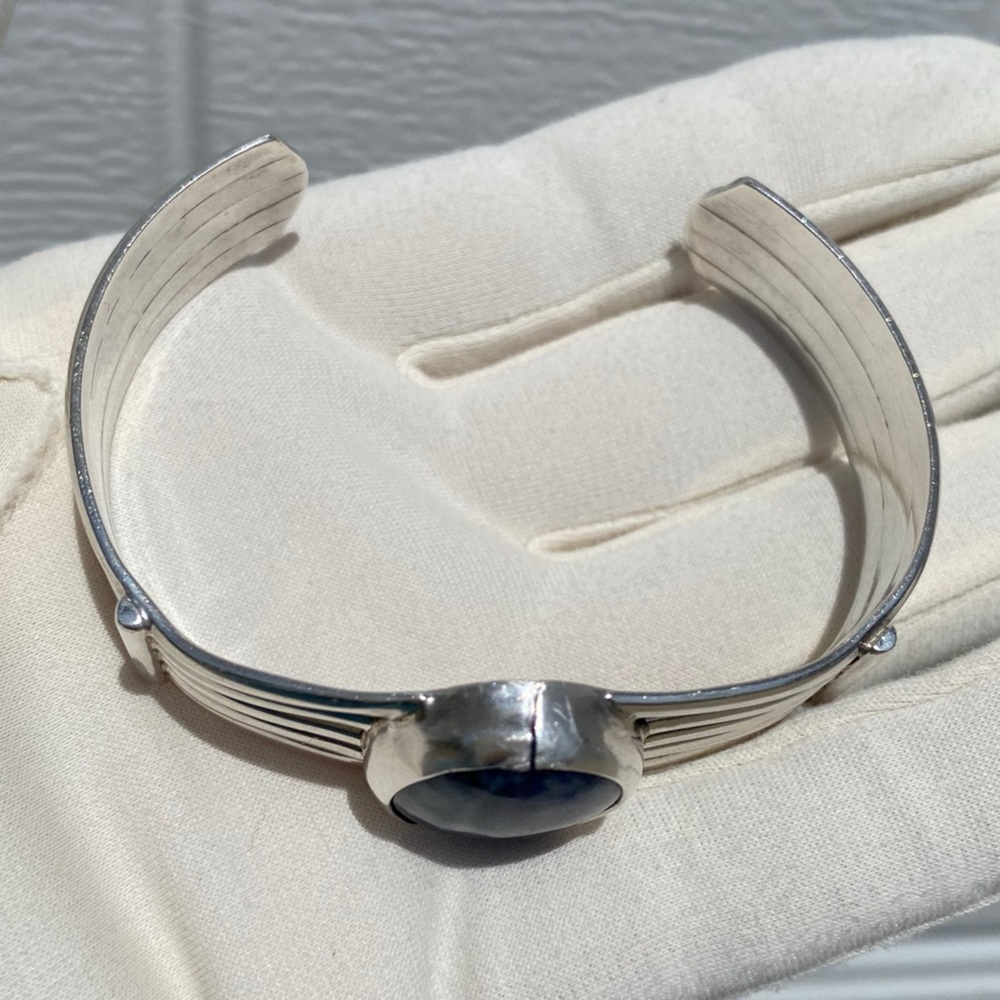 Signed - Sterling Silver and Sodalite Cuff Bracelet - Picture 5 of 15